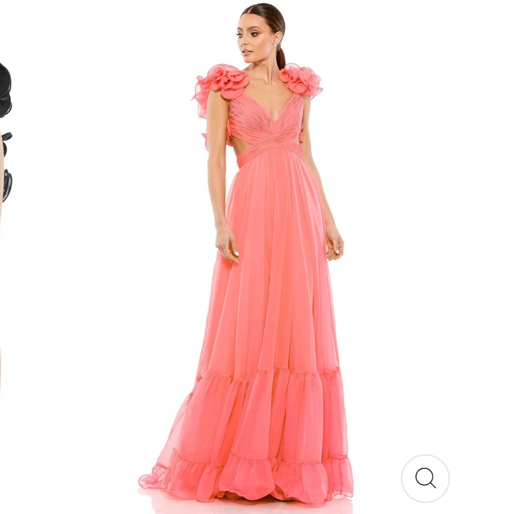 MAC DUGGAL RUFFLE TIERED CUT-OUT CHIFFON GOWN